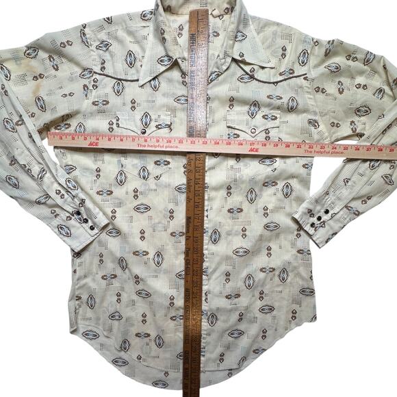 Vintage 1980's Long Tail Aztec Western Wrangler Cowboy Pearl Snap Size Large - Picture 2 of 5